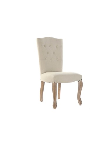 Silla de lino beige madera de rubberwood.