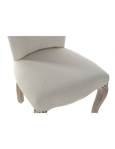 Silla de lino beige madera de rubberwood.