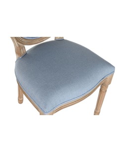 Silla de lino azul en madera de rubberwood. 2