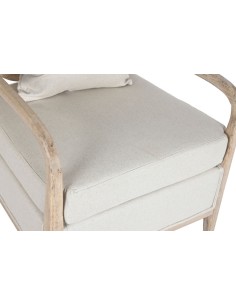 Sillón de poliéster beige en madera de abeto. 2
