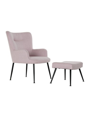 Sillón poliéster en rosa con reposapiés