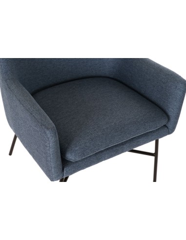 Sillón poliéster azul con patas metálicas