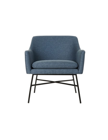 Sillón poliéster azul con patas metálicas