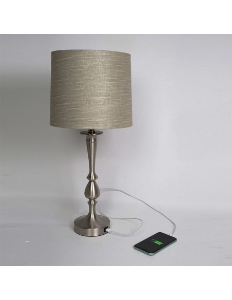 Lampara sobremesa níquel con USB