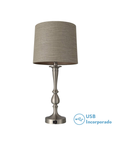 Lampara sobremesa níquel con usb