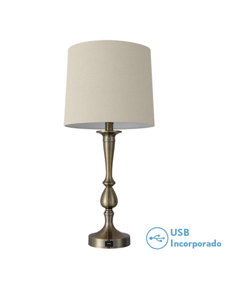 Lampara de sobremesa en cuero con USB