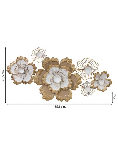 Decoración de pared flores en blanco y oro