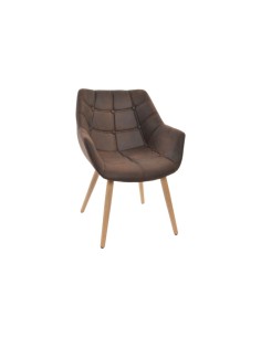 Silla de piel marrón con patas madera