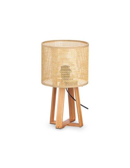 Lampara de sobremesa madera y rejilla