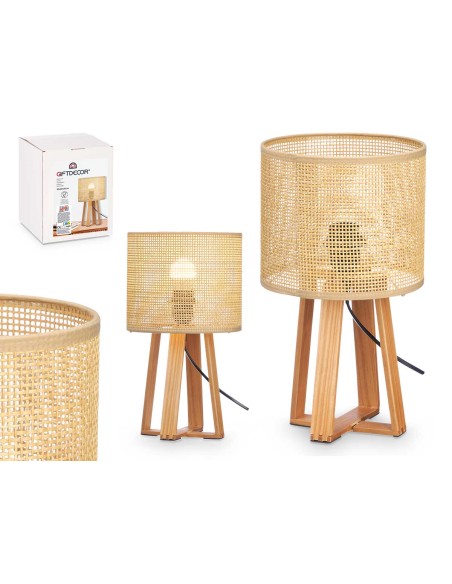 Lampara de sobremesa madera y rejilla