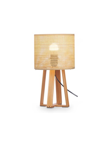 Lampara de sobremesa madera y rejilla