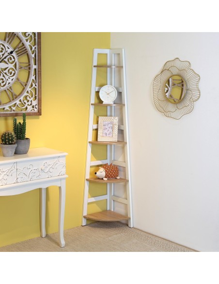 Estantería esquina blanca y madera