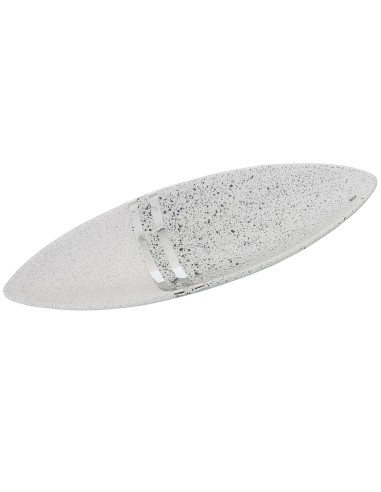 Bandeja de cerámica blanca y plata