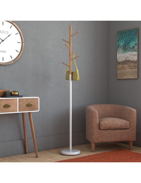 Perchero de suelo blanco y madera