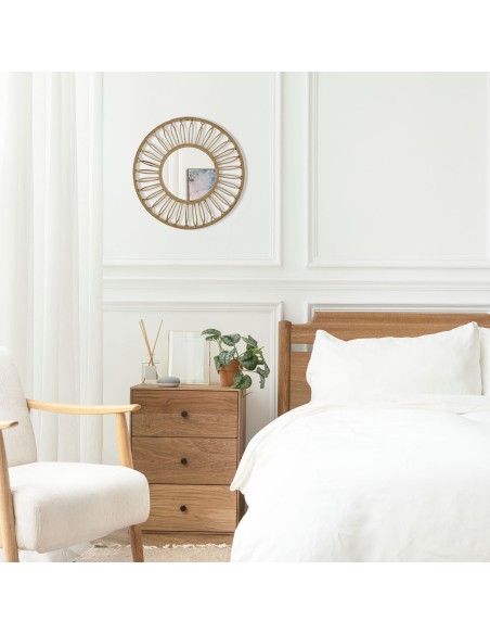 Espejo redondo de ratán natural