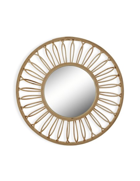 Espejo redondo de ratán natural