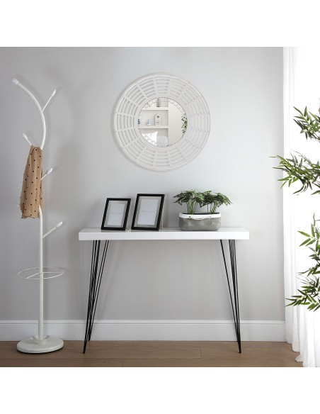 Espejo redondo bambú blanco