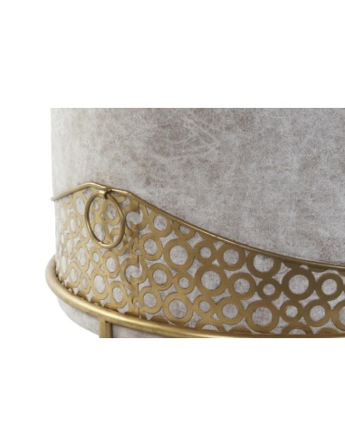 Puff poliéster beige con base metal