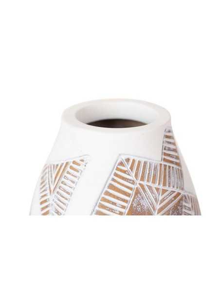 Jarrón resina bajo blanco y marrón