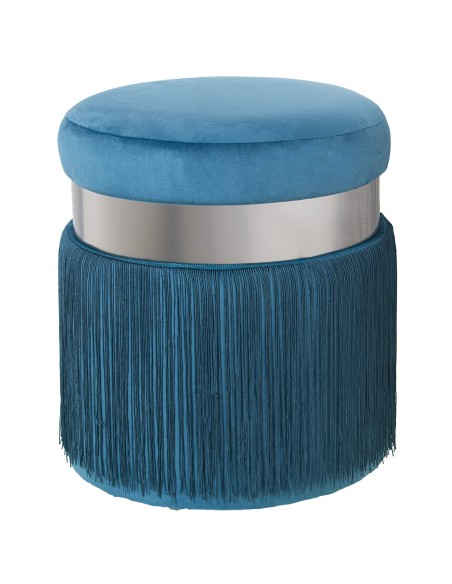 Puff terciopelo azul con flecos Puff terciopelo azul con flecos
