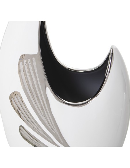 Jarrón cerámica blanco/plata grande