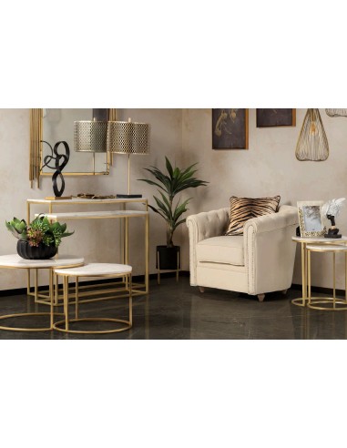 Juego de 2 mesas mármol con pie dorado