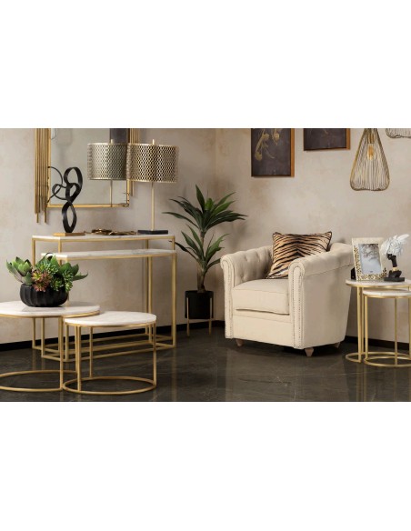 Juego de 2 mesas mármol con pie dorado