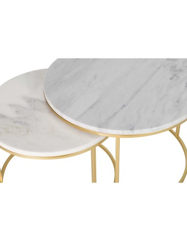 Juego de 2 mesas mármol con pie dorado