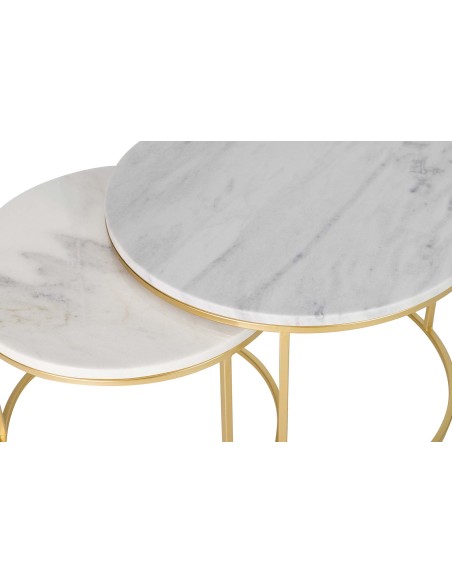 Juego de 2 mesas mármol con pie dorado