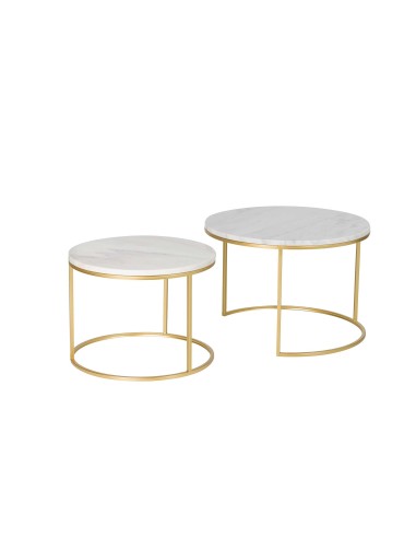 Juego de 2 mesas mármol con pie dorado