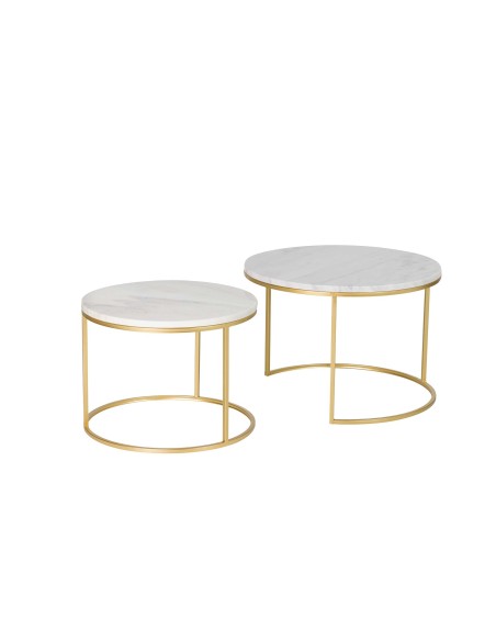 Juego de 2 mesas mármol con pie dorado