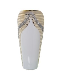 Jarrón cerámica blanco/champagne grande