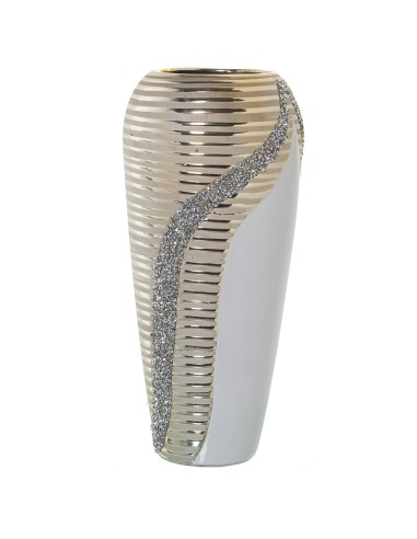 Jarrón cerámica blanco/champagne grande