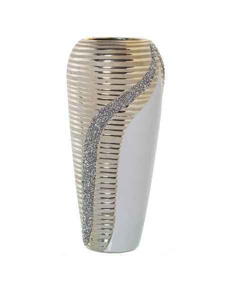 Jarrón cerámica blanco/champagne grande