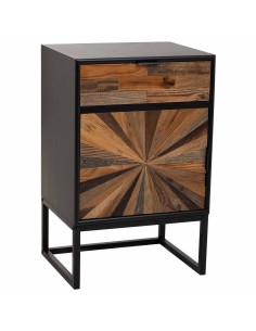 Mesita de madera y metal con cajón y puerta