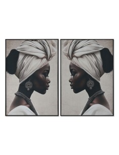 Cuadro en lienzo de africana con moldura negra