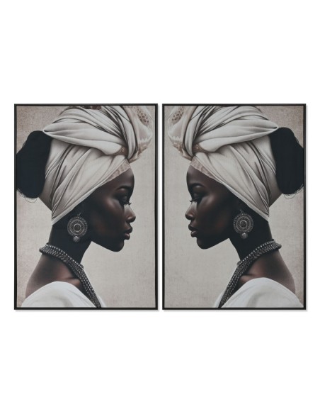 Cuadro en lienzo de africana con moldura negra