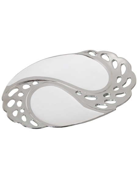 Bandeja cerámica blanca/plata