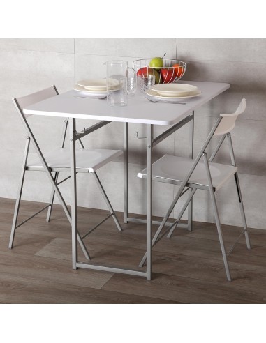 Mesa blanca plegable con 2 sillas