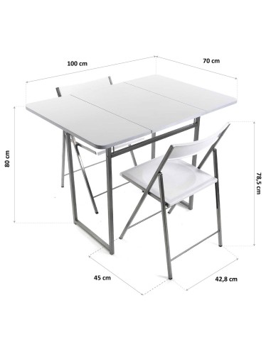 Mesa blanca plegable con 2 sillas