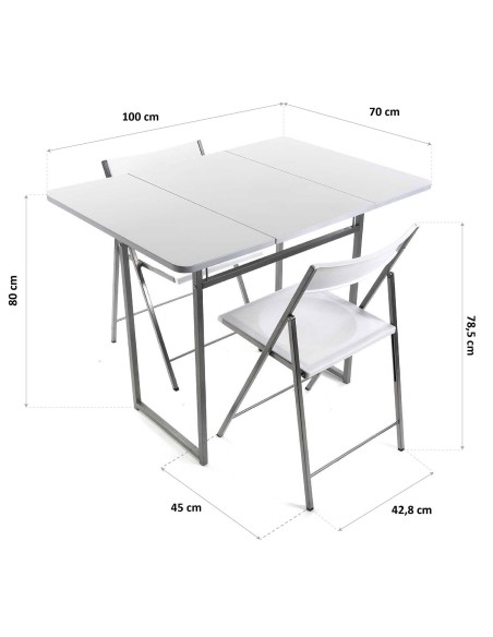 Mesa blanca plegable con 2 sillas
