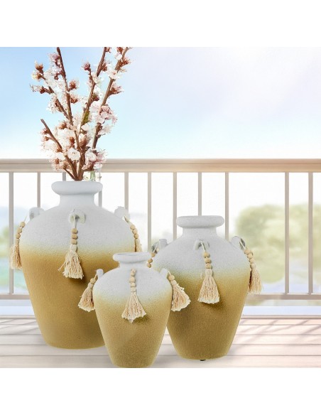 Jarrón cerámica blanco/tierra