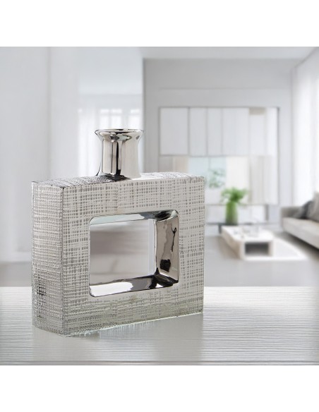 Jarrón cerámica plateada