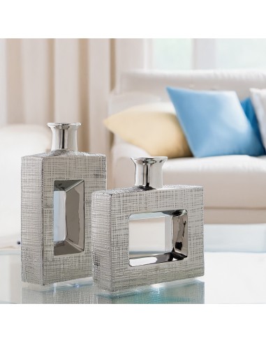 Jarrón cerámica plateada