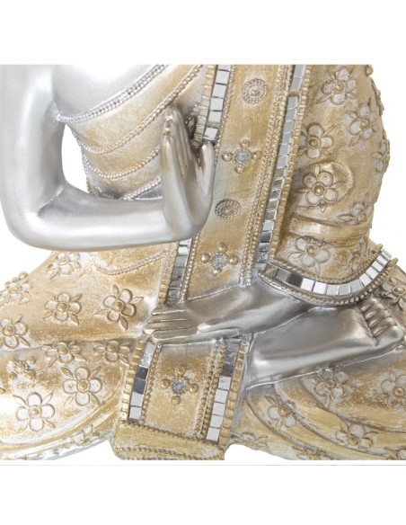 Figura Resina Buda Plateado Túnica Dorada