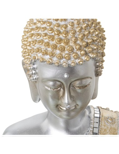 Figura Resina Buda Plateado Túnica Dorada