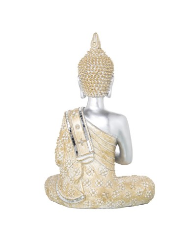 Figura Resina Buda Plateado Túnica Dorada