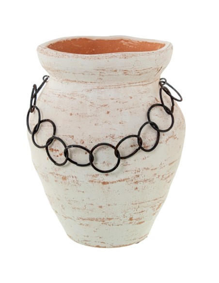 Jarrón Cerámica Blanca aros Metal Jarrón Cerámica Blanca aros Metal