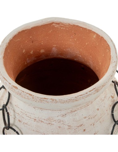 Jarrón Cerámica Blanca aros Metal