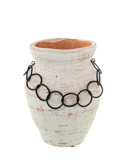 Jarrón Cerámica Blanca Con aros Metal Jarrón Cerámica Blanca Con aros Metal